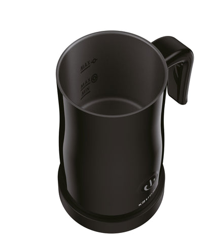 Krups XL1008 black milk frother with 500W power and 150ml capacity, suitable for home cooking and beverage preparation.
