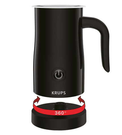 Krups XL1008 black milk frother with 500W power and 150ml capacity, ideal for home coffee and kitchen use.