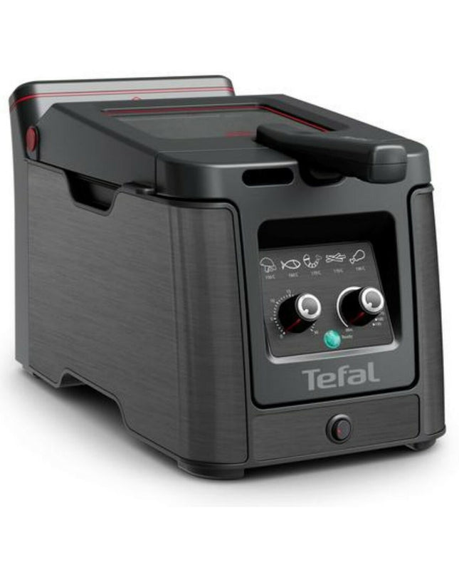 Tefal FR600810 small deep fryer with 3.5L capacity, black and stainless steel, digital controls for home cooking.