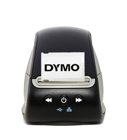 Dymo 2112723 ticket printer for office use, compact electronic device with paper roll and control buttons.