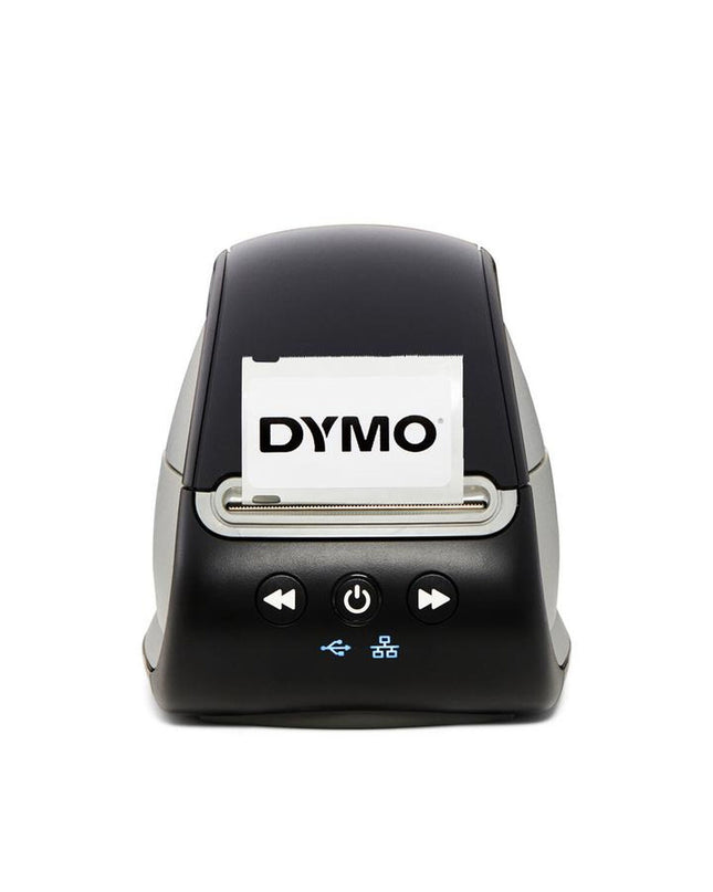 Dymo 2112723 ticket printer for office use, compact electronic device with paper roll and control buttons.