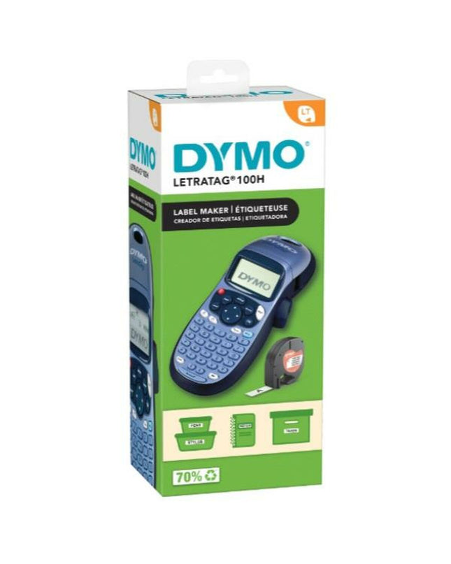 Dymo LT100-H manual labelmaker for office use, with black and gray design, compact and handheld for easy label printing.