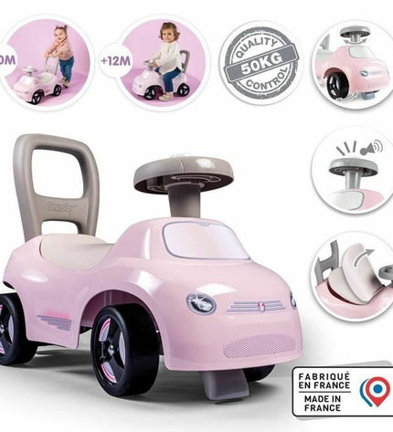 Smoby Loopauto 2-in-1 speelgoed en outdoor sport, zwart roze kleuren, geschikt voor kinderen, met wielen en verstelbare functies.