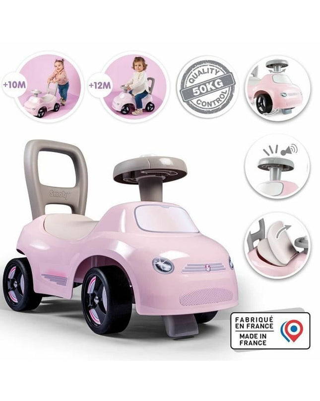 Smoby Loopauto 2-in-1 speelgoed en outdoor sport, zwart roze kleuren, geschikt voor kinderen, met wielen en verstelbare functies.