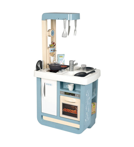 Smoby Bon Appetit toy kitchen in beige and blue, measuring 52x32.5x95.7 cm, designed for imaginative play and pretend cooking.