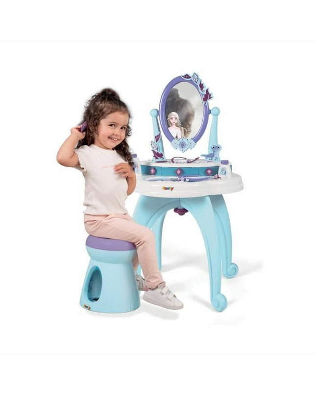 Smoby children's toy toilet with a matching bench, made of colorful plastic, designed for pretend play in role-playing games.