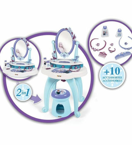 Smoby toy toilet with a small wooden bench, designed for pretend play in children's house and cooking furniture collection.