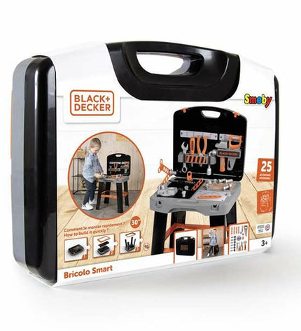 Colorful Smoby children's tool set with plastic tools and accessories for pretend play and imiteer games.