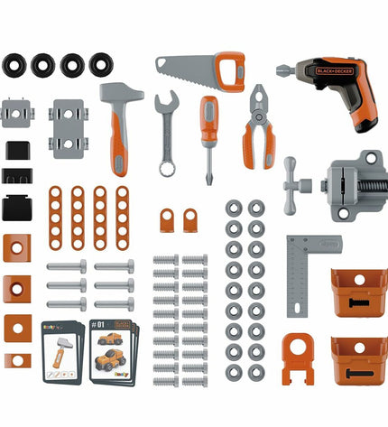 Smoby Reinig & Opberg Kit for kids, toy cleaning and storage set with colorful pretend cleaning tools and accessories.