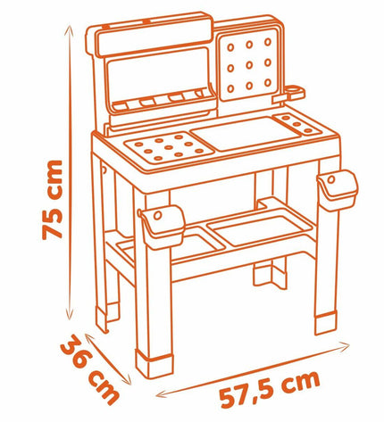 Smoby Reinig & Opberg Kit with toy cleaning tools and storage containers for pretend play and role-playing games.