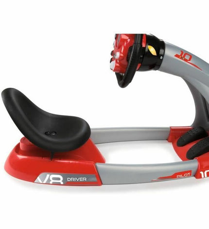 Smoby Pilot V8 Driver rijsimulator with grey holder, toy car for kids, in a realistic racing design for outdoor play.