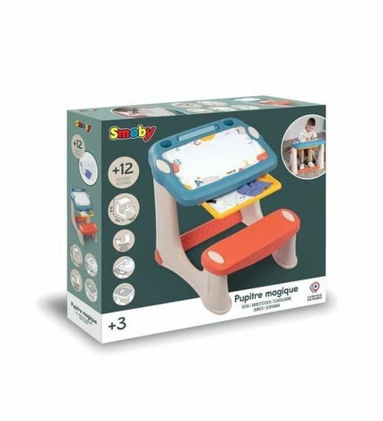 Blue Smoby Rek Smoby Magic desk for kids, featuring a playful house and kitchen furniture set with colorful details.