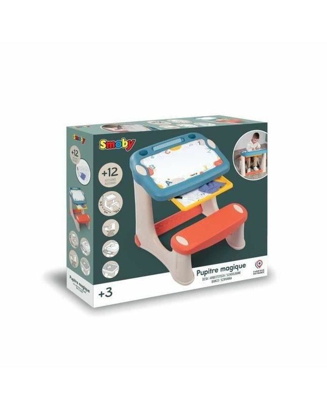 Blue Smoby Rek Smoby Magic desk for kids, featuring a playful house and kitchen furniture set with colorful details.
