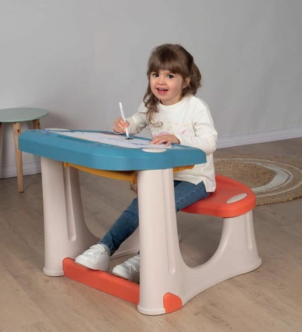 Smoby Rek Smoby Magic Desk in blue, kid-sized play furniture for house and cooking activities, with a colorful design and drawers.