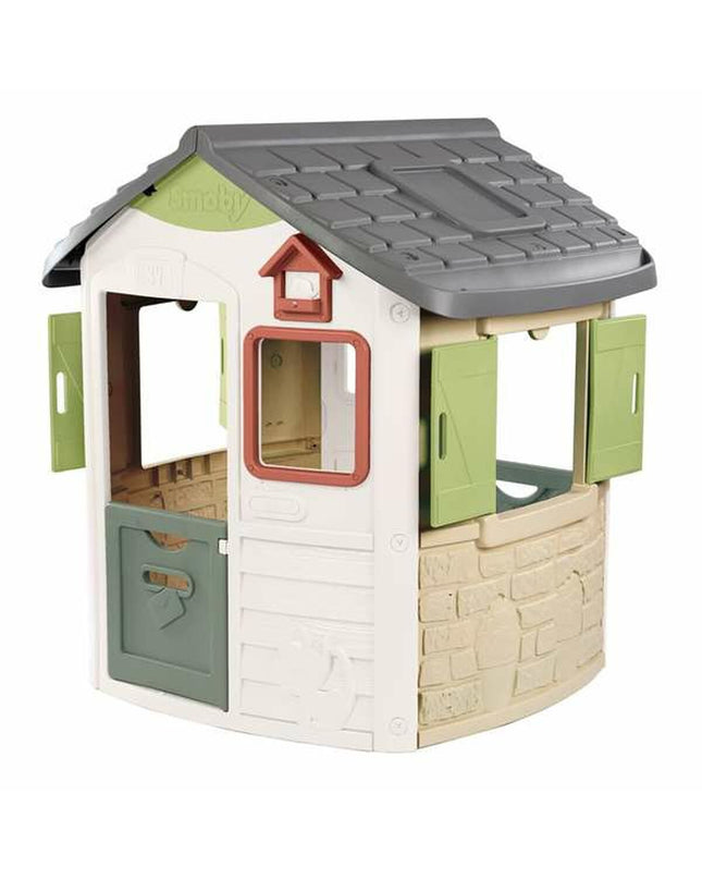 Colorful Smoby children's playhouse with windows, door, and outdoor design, ideal for outdoor play and imaginative fun.