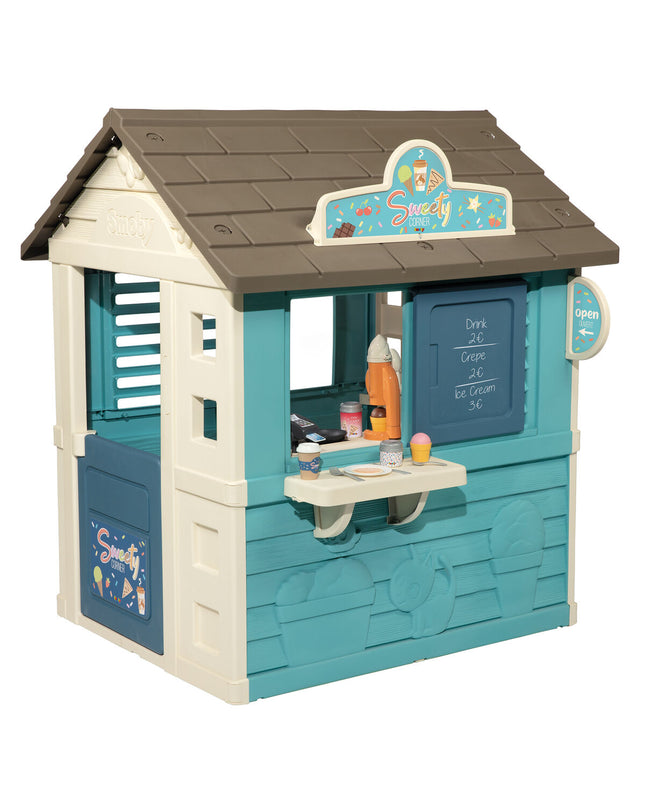 Simba Sweety Corner children's playhouse in pink with windows and door, measuring 105 x 110 x 127 cm for outdoor play.