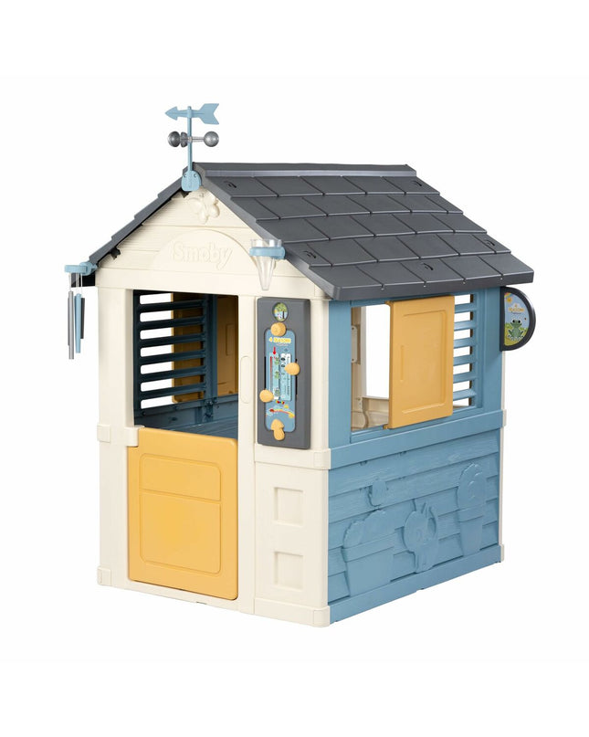 Smoby 4 Seasons children's playhouse in colorful plastic, measuring 102.7 x 121.8 x 143.4 cm, for outdoor fun.