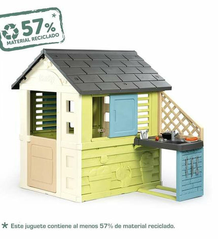 Colorful Smoby children's playhouse for outdoor fun, featuring windows and doors, ideal for active play and imaginative adventures.
