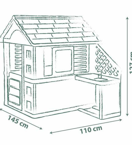 Colorful Smoby kids' toy house with windows and door, designed for outdoor play and imaginative fun.