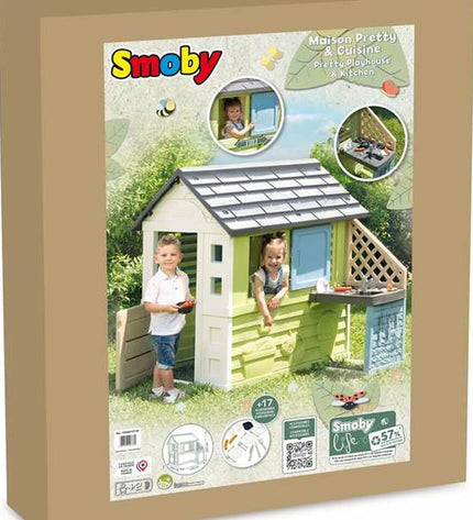 Colorful Smoby children's playhouse with open door and windows, ideal for outdoor play and imaginative fun.