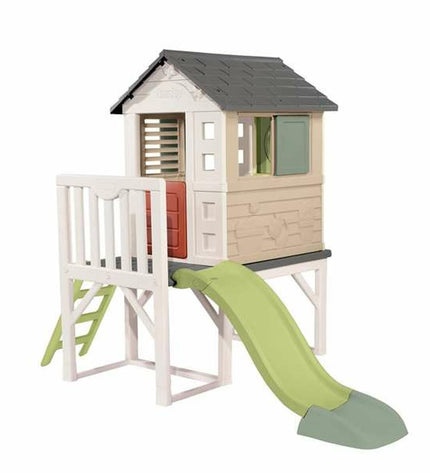 Colorful Smoby children’s playhouse for outdoor fun, featuring windows, door, and bright design for active outdoor play.