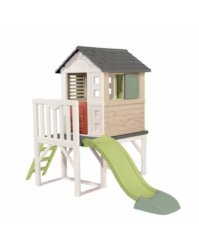 Colorful Smoby children’s playhouse for outdoor fun, featuring windows, door, and bright design for active outdoor play.