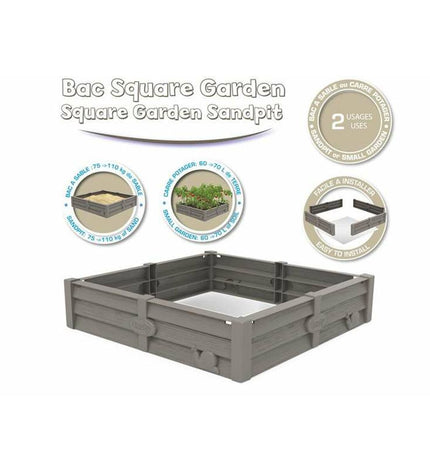 Smoby plastic sandbox with 77x76x17 cm dimensions and 60L capacity, suitable for outdoor play and children's toys.