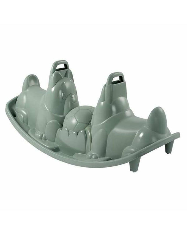 Green Smoby dog swing seat for outdoor play, designed for children to enjoy fun and relaxation in the garden.