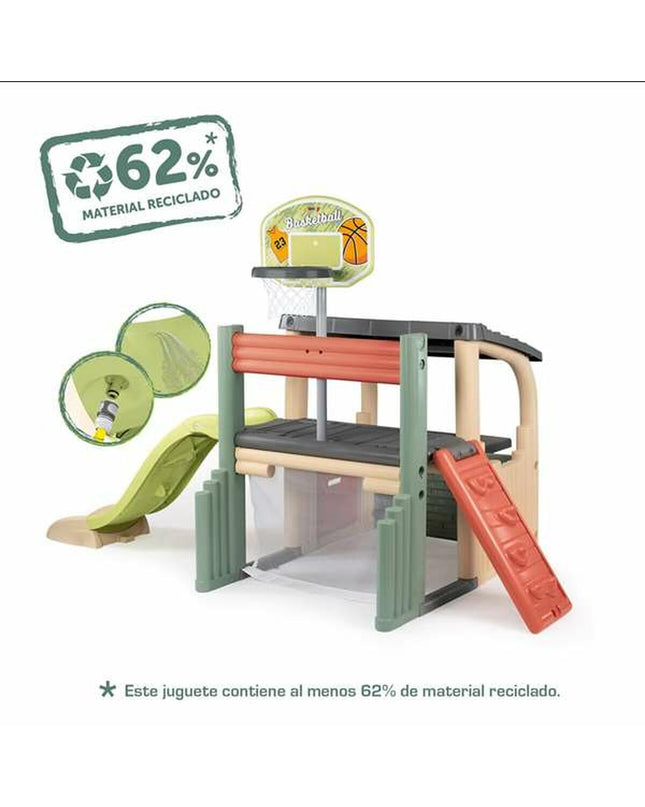 Smoby S.Life Fun Center activity playset with colorful slides, climbing areas, and outdoor sports components for kids.