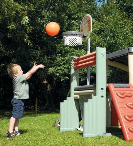 Smoby S.Life Fun Center outdoor activity center with slides, climbing areas, and colorful play features for kids.