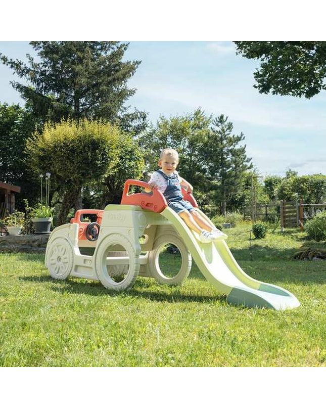 Smoby outdoor playground set with slide, climbing frame, and swings for kids, suitable for outdoor play and active fun.