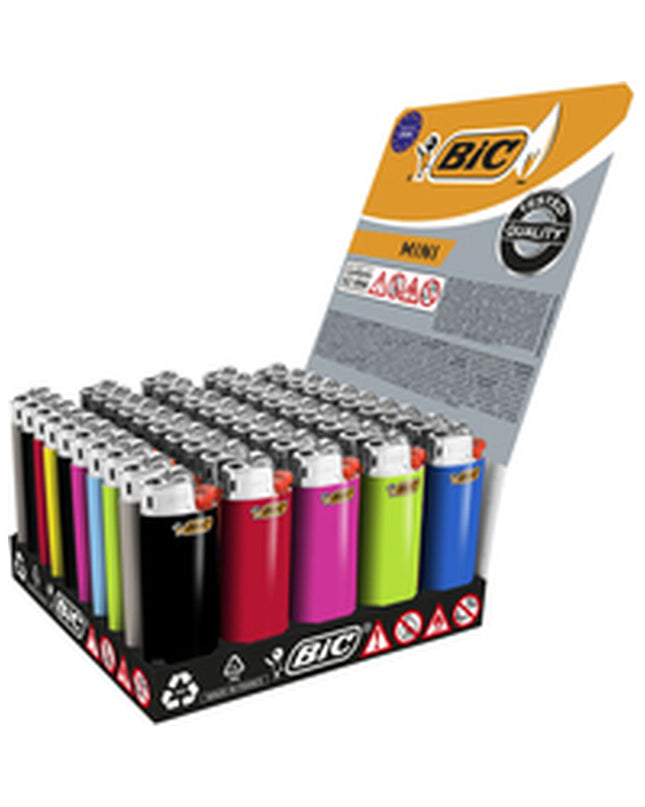 Bic mini J25 multicolour lighters, 50 pack, compact disposable lighters for household and kitchen use.