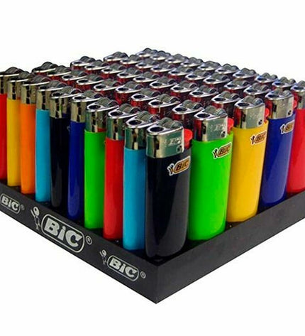 Bic mini J25 multicolour cigarette lighters, 50 pack, compact and portable for household, cooking, and cleaning use.