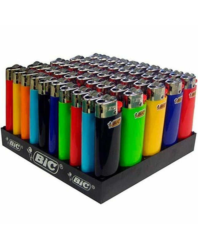 Bic mini J25 multicolour cigarette lighters, 50 pack, compact and portable for household, cooking, and cleaning use.