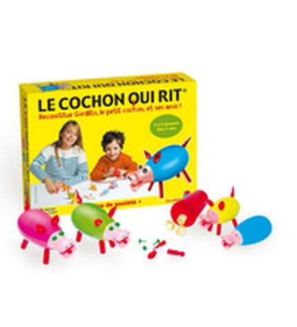 Dujardin Laughing Pig board game, a fun and colorful toy for kids, featuring playful pig illustrations and game components.