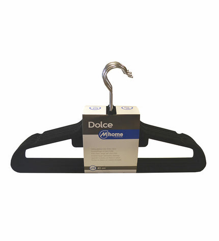 Set of 10 black plastic velvet clothing hangers from Mondex, 42 cm, ideal for wardrobe organization and storage.