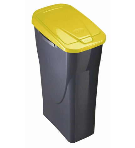 Yellow Mondex Ecobin recycling trash can with lid, ideal for home organization and kitchen waste separation.