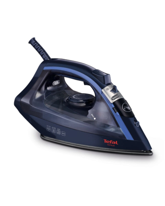 Blue Tefal FV 1713 steam iron with 2000W power, featuring a sleek design for home ironing and garment care.