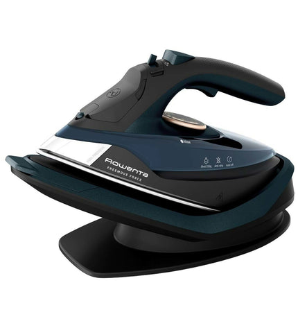 Rowenta DE6725 steam iron with 2600W power, white and gray design, featuring a water tank and steam control buttons.