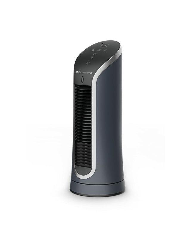 Rowenta Torenventilator VU6220F0 in black, portable air conditioner with 30W power, designed for home cooling.