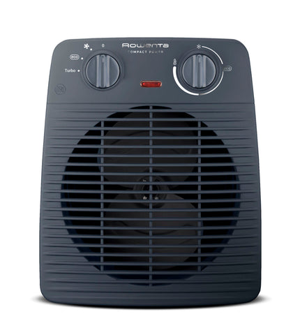 Blue Rowenta SO2211 portable heater with 2000W power, designed for home heating and cooling, shown from a front view.
