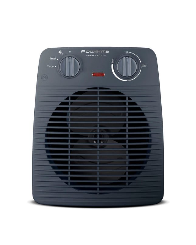 Blue Rowenta SO2211 portable heater with 2000W power, designed for home heating and cooling, shown from a front view.