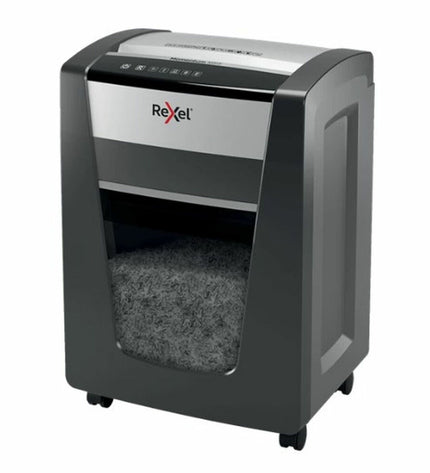 Rexel Momentum X420 paper shredder for office use, black electronic shredder with safety features and compact design
