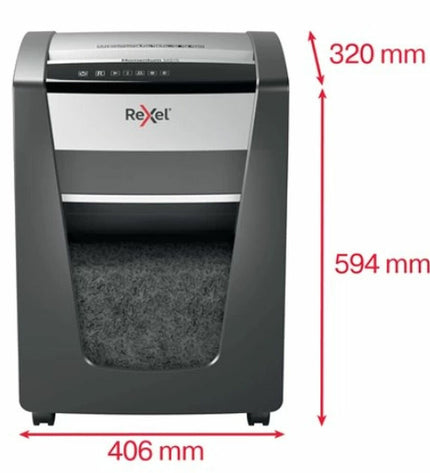 Rexel Momentum X420 paper shredder for office use, compact office electronics with paper slot and control panel.