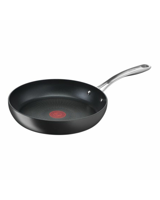 Tefal G2560602 black aluminum 28cm frying pan for home cooking, with a non-stick surface and ergonomic handle.