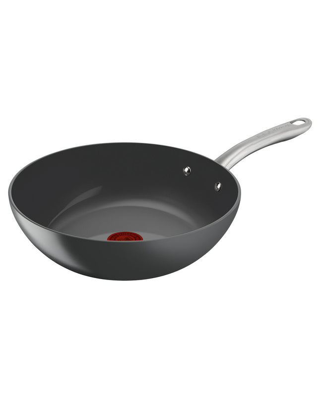 Tefal C4241953 grey aluminum frying pan, 28 cm diameter, suitable for home cooking and kitchen use.