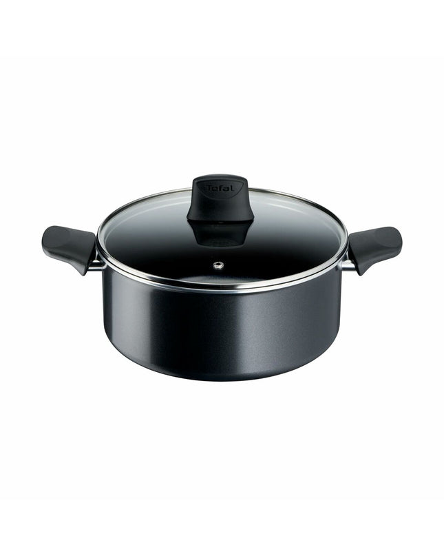Tefal FORCE BLACK 24C black aluminum frying pan for home cooking, showcasing a durable non-stick surface and ergonomic handle.