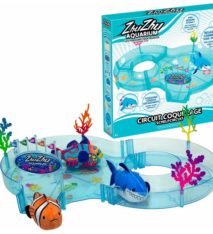 Lansay Dieren Set voor in bad with coq shell design, featuring plastic animal figures for Zhu Zhu Aquarium bath play.