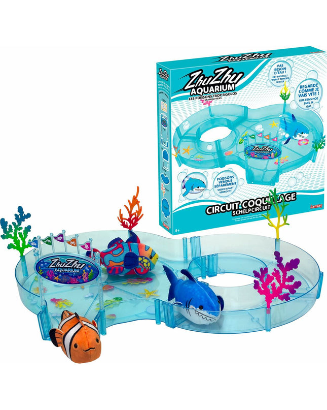 Lansay Dieren Set voor in bad with coq shell design, featuring plastic animal figures for Zhu Zhu Aquarium bath play.