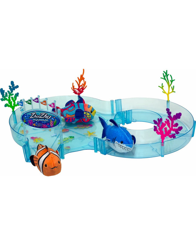 Lansay Dieren Set voor in bad with Zhu Zhu Aquarium plastic sea creatures and shells, perfect for play and bath time fun.